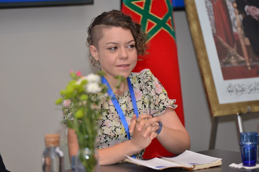 Lauren Razavi speaking at a government event in Morocco, November 2023
